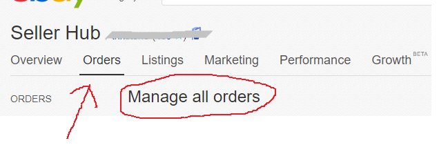 eBays Manage all Orders Tab